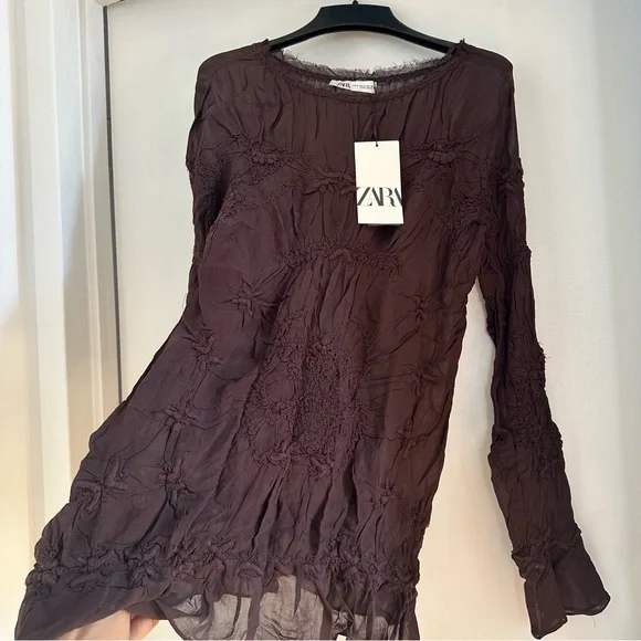 Zara Long Sleeve Top in Deep Brown Chocolate - Picture 7 of 9